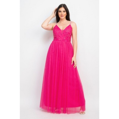 I AM A FASHION JUNKY Glittered Straps Mesh Tulle Maxi Dress