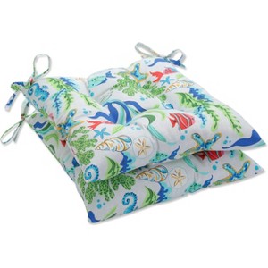 Outdoor/Indoor Tufted Seat Cushions Coral Bay Blue - Pillow Perfect - 1 of 4