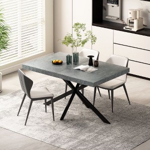 Retro Rectangular Stretch Dining Table for 6 People, Antique Wood Top and Black Relief Plate, CENGHU Rect Table With Storage Box - 1 of 4