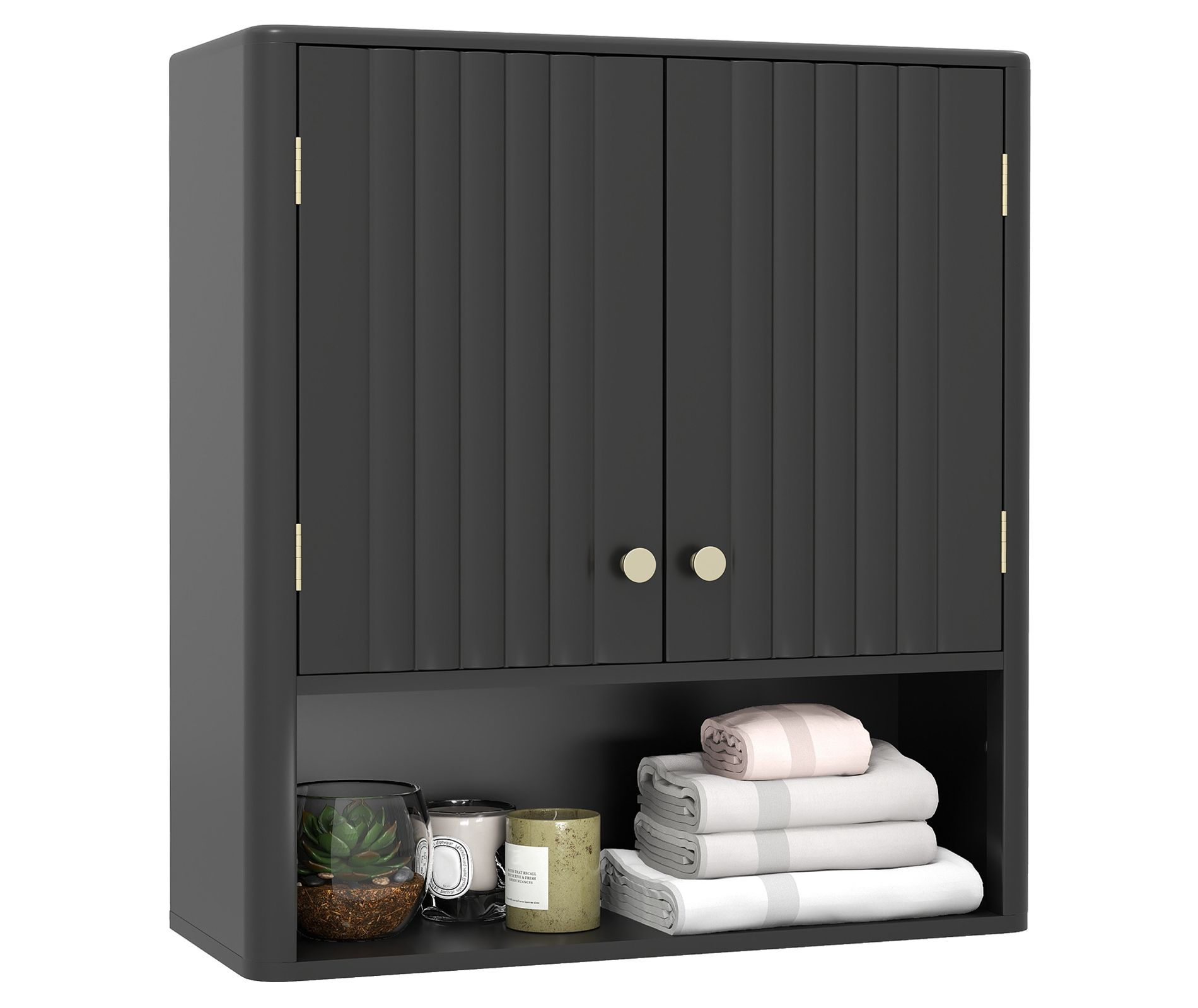 Costway Bathroom Wall Cabinet w/Fluted Doors Adjustable Shelf Open Storage Cube Black