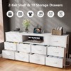 63” long bedroom dressing table suitable for 65 to 75 inch TV dressing table with 10 fabric drawers includes power outlet and LED lighting White - 3 of 4