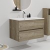 COWLOWN Black 29.9-in Contemporary Wall-Mounted Bathroom Vanity with Snow White & Natural Oak Finish, Silent Soft-Close Drawers - 2 of 4