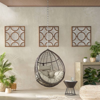 Outdoor Teardrop Wicker Hanging Chair with Cushions