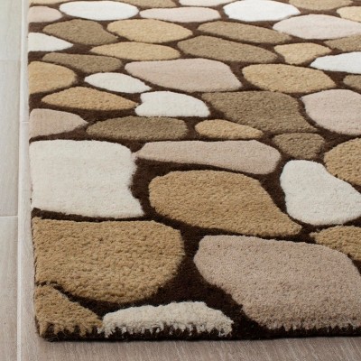 Ivory and Brown Tufted Wool Geometric Area Rug