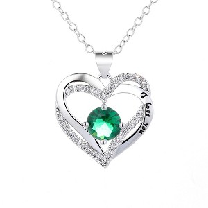 18K White Gold Birthstone "I Love you" Pendant Necklaces - 1 of 1
