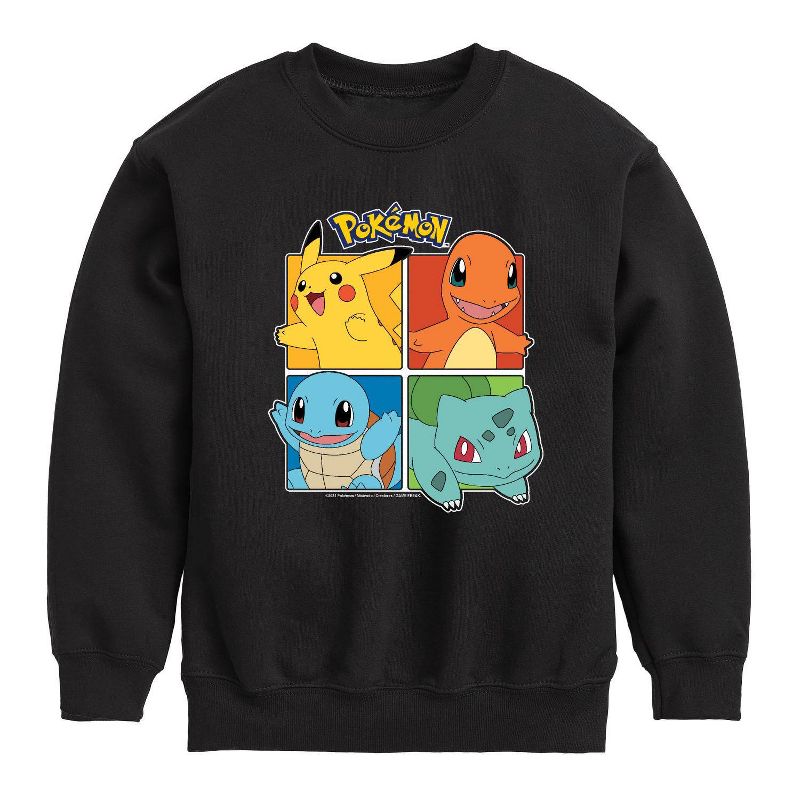 Boys' Pokemon Partner Squares Fleece Pullover Sweatshirt - Black, 1 of 2