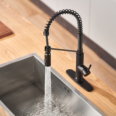 Matte Black Stainless Steel Pull Down Kitchen Faucet with Deck Plate