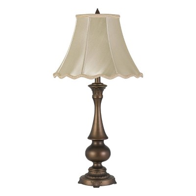 32" 3 way Clare Aluminum Casted Table Lamp with Softback Scalloped Faux Silk Shade Antique Brass - Cal Lighting