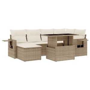 vidaXL 7 Piece Patio Sofa Set with Cushions Beige and Cream Poly Rattan - Without Storage - 1 of 4