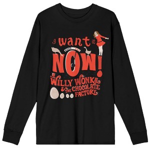 Willy Wonka & The Chocolate Factory I Want It Now Men's Black Long Sleeve Shirt - 1 of 1