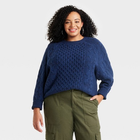 Navy blue cable knit sweater best sale