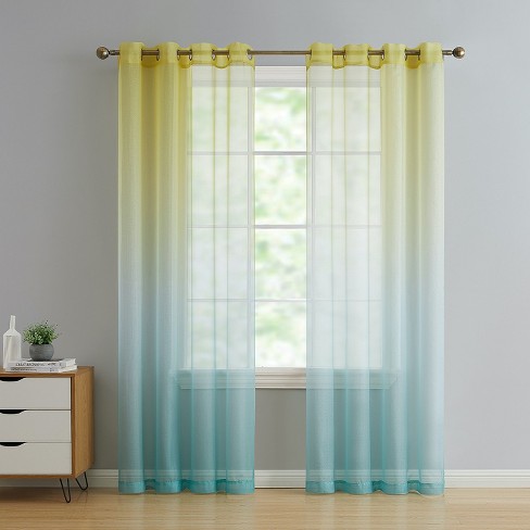 Grommet Semi Sheer Privacy Ombre Linen Curtains For Bedroom 1 Pair