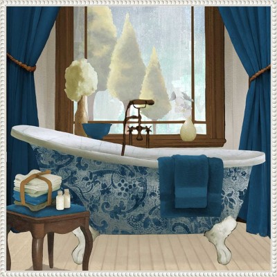 Blue and White French Provincial Bathtub Canvas Art