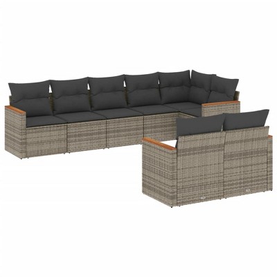 vidaXL 8 Piece Patio Sofa Set with Cushions Gray Poly Rattan - Without Table