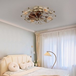 KTMBDW 20 inch Caged Ceiling Fan with Light, Ceiling Fan with Remote, Farmhouse Fan Lights Ceiling Fixtures for Bedroom, 6 Speed, Timing, Gold - 1 of 4