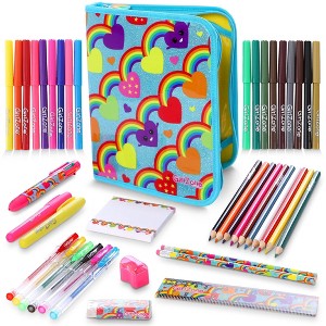 GirlZone 43-Piece Rainbow Stationery Set for Girls, Jumbo Rainbow Arts & Crafts Filled Stationery Pencil Case for Girls - 1 of 4