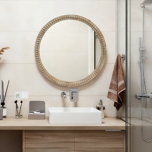 23.62"  Round Decorative Wall Mirror Distressed Wood Beaded Frame Mirror for Entryway, Living Room, Bathroom, Farmhouse Accent Mirror-- Frevyn - 1 of 4