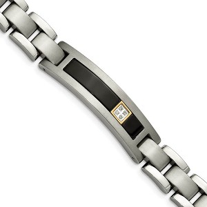 Black Bow Jewelry Titanium, 14K Gold Accent, Onyx & .05ctw Diamond Link Bracelet, 8 Inch - 1 of 4