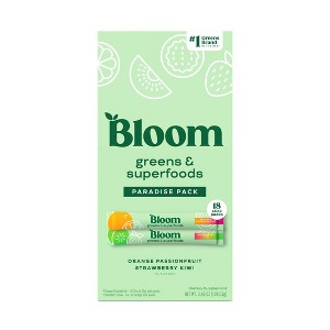 BLOOM NUTRITION Greens and Superfoods Powder Stick Packs - Orange Passionfruit/Strawberry Kiwi - 3.86oz/18ct - 1 of 4