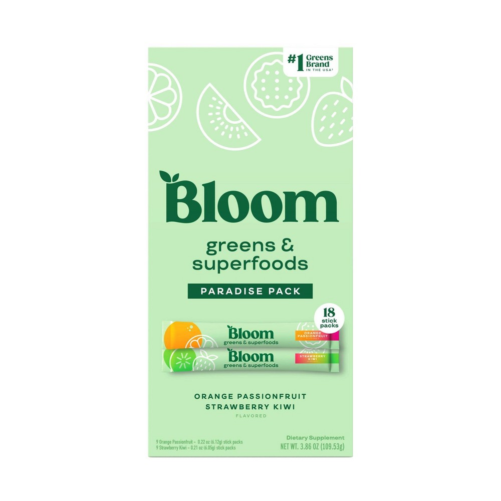 Photos - Vitamins & Minerals BLOOM NUTRITION Greens and Superfoods Powder Stick Packs - Orange Passionfruit/Strawberry Kiwi - 3.86oz/18ct