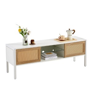 TiramisuBest 40"/54" Rattan Coffee Table with Sliding Door Storage and Metal Legs Boho Minimal Vibes Modern Center Table for Living Room - 1 of 4