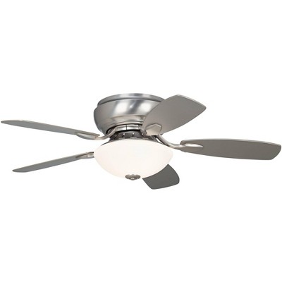 44" Casa Vieja Modern Hugger Indoor Ceiling Fan with Light LED Brushed Nickel Reversible Silver White Blades Frosted Glass Living Room