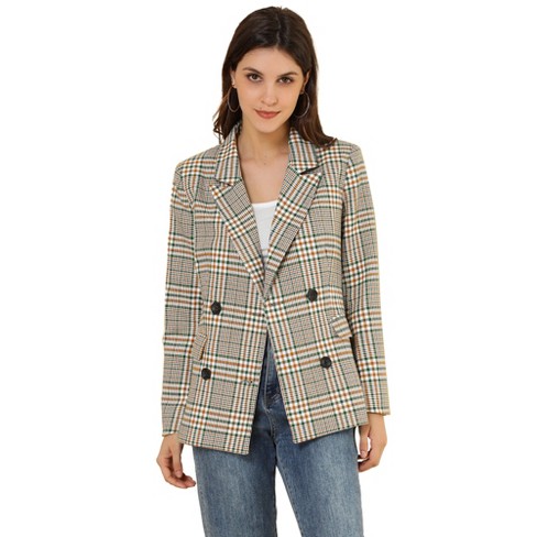 Allegra K Women's Notched Lapel Long Sleeve One Button Houndstooth Plaid  Blazer Brown X-small : Target