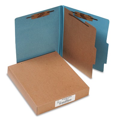 Acco Pressboard 25-Pt Classification Folders Letter 4-Section Sky Blue 10/Box 15024