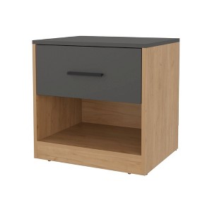 FM Furniture,Solomon Nightstand with a Drawer, Natural Oak and Matt Grey - 1 of 4