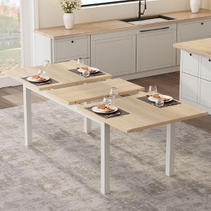 5 Pieces Dining Table Set - For 4-6, 63" Extendable Dining Room Table Set, Kitchen Table with Upholstered Benches and Stools, Ideal for Small Space - 1 of 4