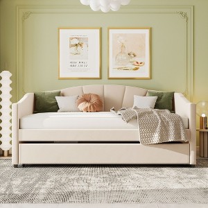 Whisen Twin Size Velvet Upholstered Daybed with Storage Drawers and Shell-Shaped Backrest - 1 of 4