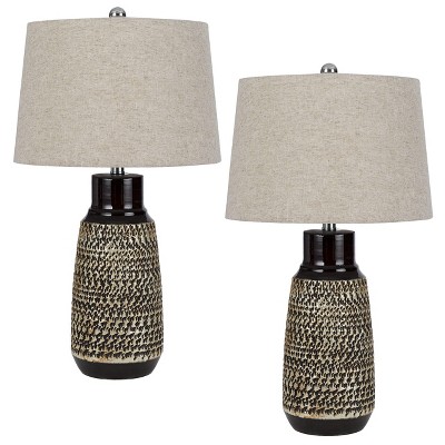 Cal Lighting BO-3086TB-2 150W 3 Way Scottsboro Ceramic Table Lamp and Hardback Taper Drum Soft Burlap Shade (Sold As Pairs)