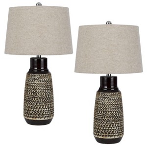 Cal Lighting BO-3086TB-2 150W 3 Way Scottsboro Ceramic Table Lamp and Hardback Taper Drum Soft Burlap Shade (Sold As Pairs) - 1 of 4