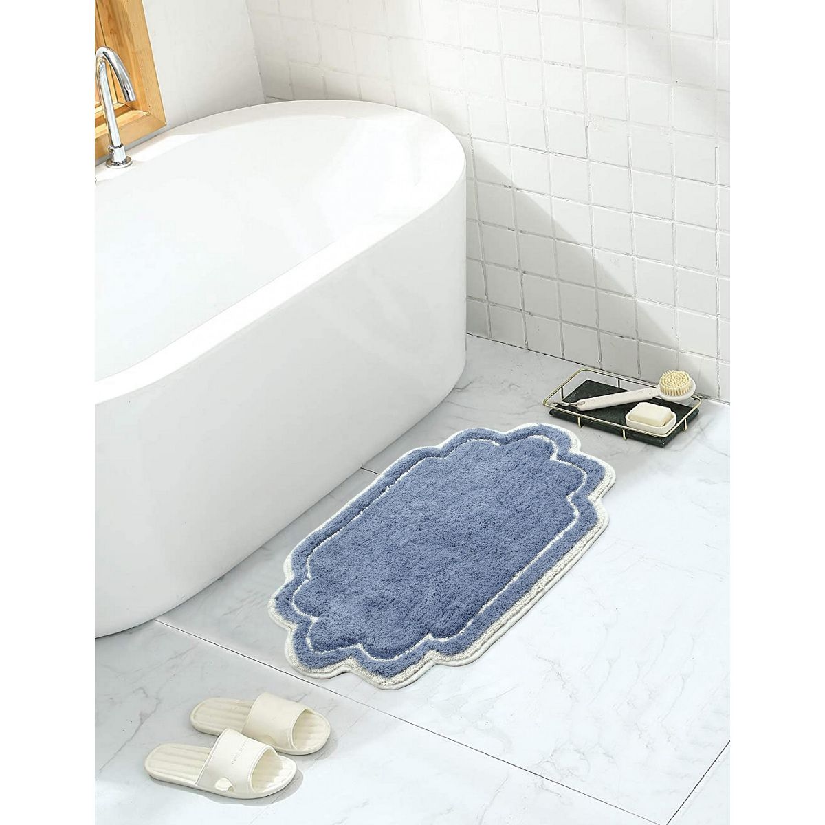 Home Weavers Allure Collection Absorbent Cotton, Machine Washable and Dry Bath Rugs BLUE 17 X 24