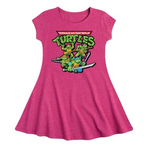 Girls' - Teenage Mutant Ninja Turtles - Gaming Group And Logo Fit & Flair Cap Sleeve Dress - 1 of 1