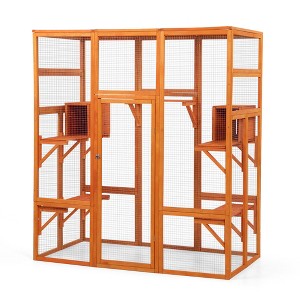 Sevobal Pet Carriers, Cat Cages Indoor Enclosure with Platforms and Lock, Cats Crate Large Exercise Place Ideal for 1-3 Cats, Orange, 62.4"*32.4"*70" - 1 of 4