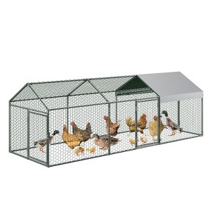 Large Metal Chicken Coop, Outdoor Spire Roof Hen House with Waterproof Cover with Lockable Doors, Upgrade Chicken Run,Poultry Cage for Backyard Farm - 1 of 4