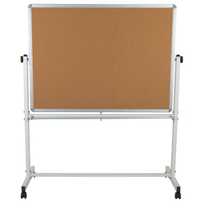 Large White and Cork Reversible Mobile Board with Aluminum Frame