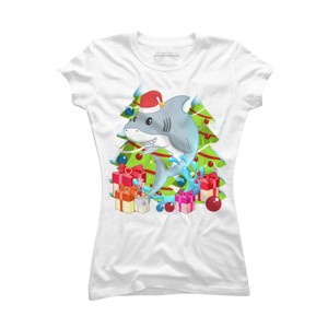 Junior's Design By Humans Funny Santa Shark Christmas T-Shirt By thebeardstudio T-Shirt - 1 of 3