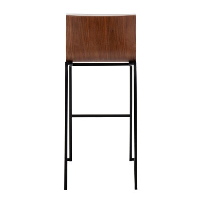 Cream Fabric and Black Metal Barstool Set with Wood Back, 30 inch