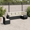vidaXL 6 Piece Patio Sofa Set with Cushions Black Poly Rattan - Black and Cream Without Table - 2 of 4
