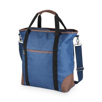True Insulated Cooler Bag Wine Tote, Polyester and PEVA Lining, Removable Shoulder Strap, Front Pocket, 18" x 6" x 14.75", Blue, Set of 1