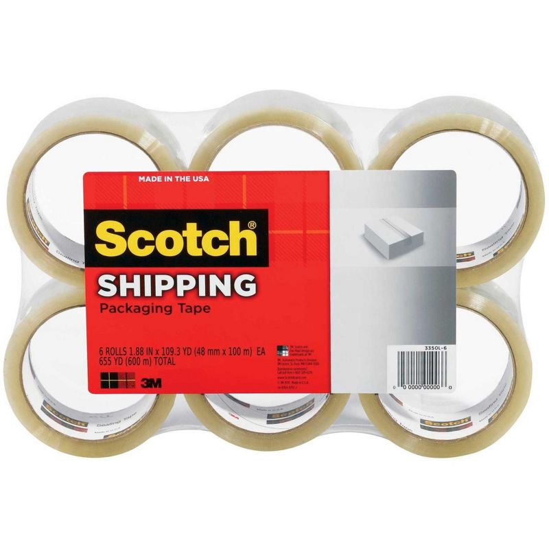 Scotch Shipping Packaging Tape, 1.88 Inchs x 109 Yards, Clear, Pack of 6, 1 of 2