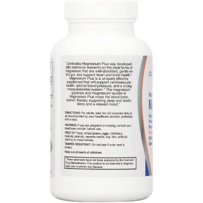 Cardiotabs Magnesium Plus – 200 mg of Elemental Magnesium Glycinate and Magnesium Taurate - 120 Capsules, 60 Day Supply