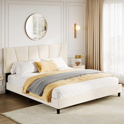 homfan Four Size Bed Frame with Adjustable Headboard, Linen Upholstered Platform Bed Frame with Strong Wooden Slats, No Box Spring Needed