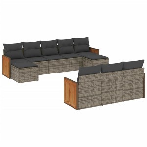 vidaXL 10 Piece Patio Sofa Set with Cushions Poly Rattan - Gray and Dark Gray Without Table - 1 of 4