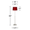 360 Lighting Abba Modern Floor Lamp Standing 66" Tall Brushed Nickel Silver Metal Red Satin Tapered Drum Shade for Living Room Bedroom Office House - 4 of 4