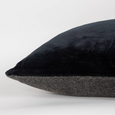 Elegant Black Cotton Velvet Reversible 22" Square Pillow Cover