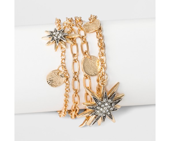 N by nOir Celestial Gold and Crystal Charm Bracelet 7.5" - Light Gold