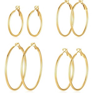 4 Pairs Silver Gold Hoop Earrings for Women | 14K Gold Plated Hoop Earrings Set Hypoallergenic Earring Lightweight Dangle Earrings Set - 1 of 4